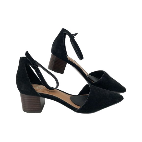 Crown Vintage Black Leather Heels | Pointed Toe & Block Heel - Picture 1 of 4
